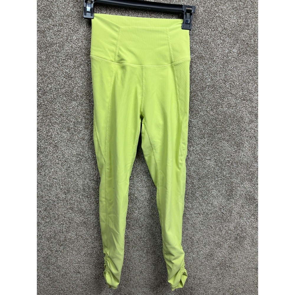 Wilo The Label Anthropologie Ribbed Lime Green Capri Ruched Leggings Size XSmall - Picture 9 of 9
